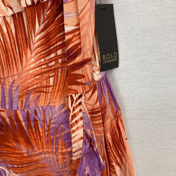 New Bold Elements Purple Red Tropical Ultra Soft Flowy Midi Dress XL Resort - Picture 7 of 12